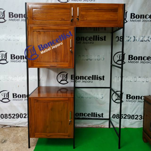 Lemari dapur besi combinasi kayu jati jepara