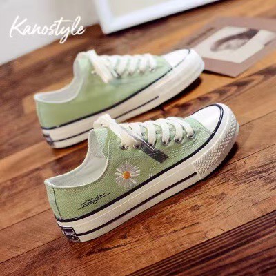 Kano Style 2023 Sepatu Wanita Kanvas Fashion Impor Korea Style - Putih &amp; Hijau&quot;