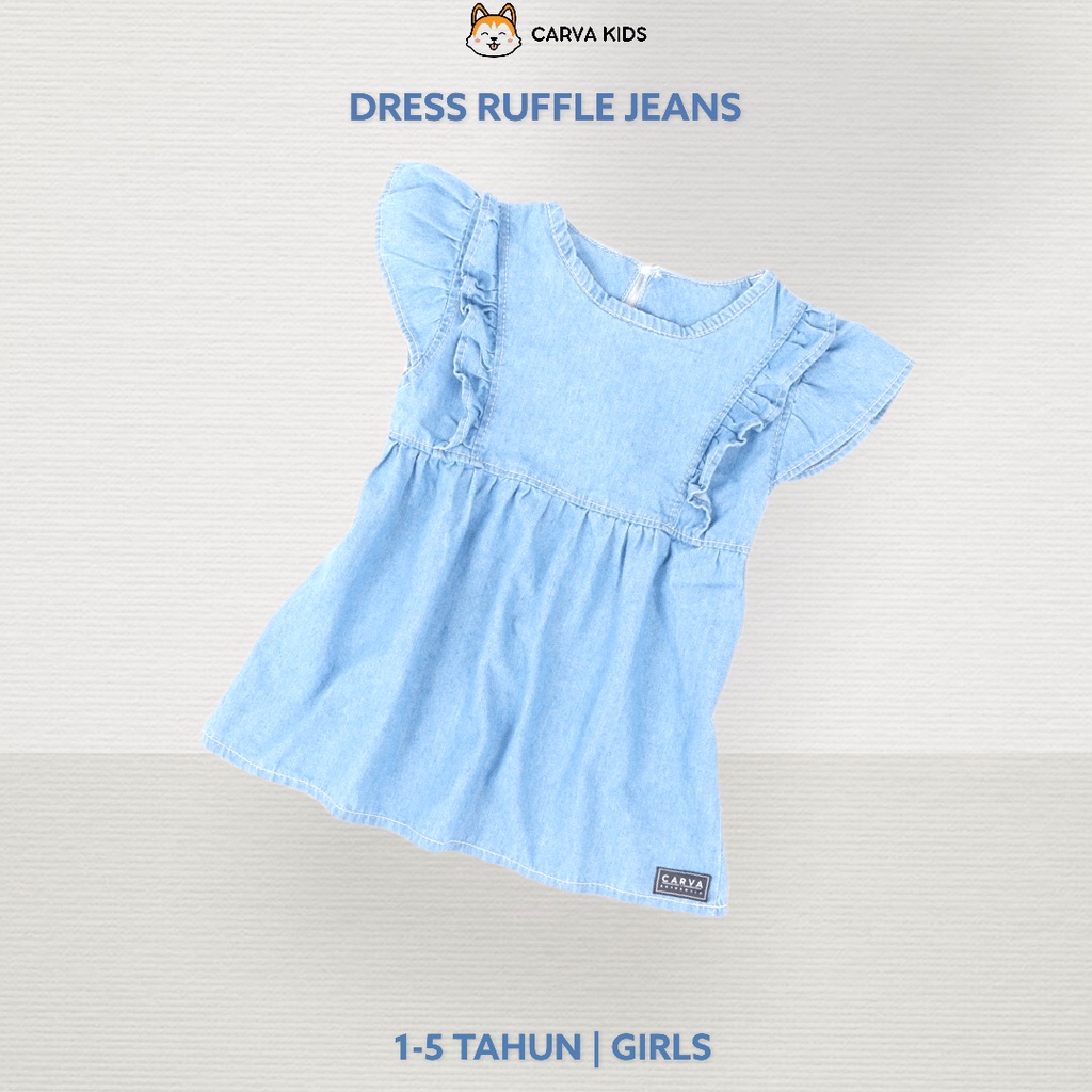 DRESS CARVA ANAK RUFFLE SOFT JEANS BAYI PEREMPUAN RAPUNZEL LUCU IMUT BEST SELLER TERMURAH