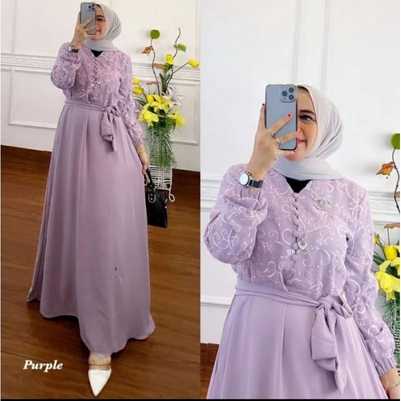 Gamis Flora Dress / Gamis barukat Gelitter Tille Bordel Mutiara / Gamis Wanita barukat Pesta lebaran Kondangan Terbaru / Gamis Wanita Muslin / Long Dress / Dress Maxi Barukat / Gamis Midi Barukat / Tunik Midi Barukat Tebaru Termurah / COD