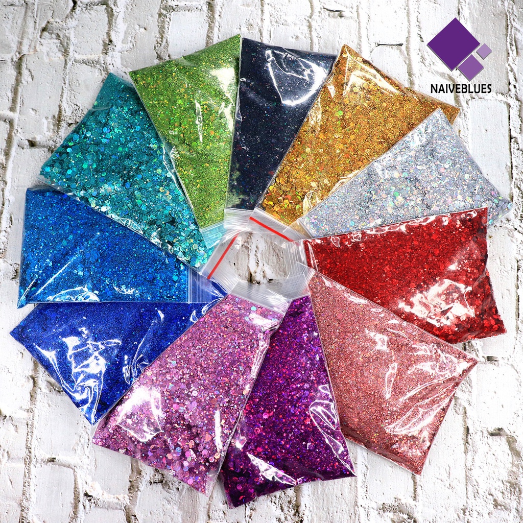 Naiveblue Serbuk Glitter Sequin 50g Aneka Ukuran Untuk Dekorasi Nail Art / Manicure DIY