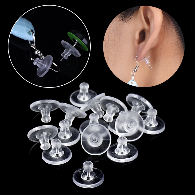 SIY  100pc Clear Rubber Earring Safety Back Bullet Clutch Earring Pad Jewelry Finding