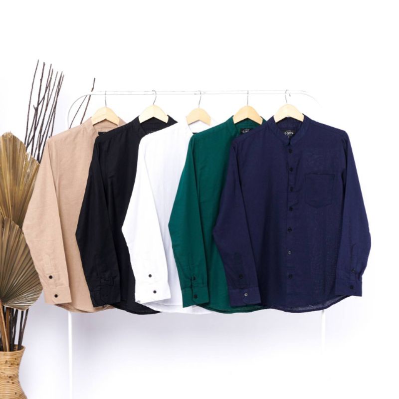 SANS Kemeja Shanghai Kareem Pria Lengan Panjang Kemeja Koko Pria