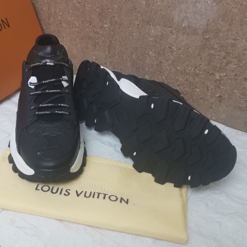 sepatu lv sneaker mirror quality lou is vuitton shoes cowok branded kulit asli leather hitam