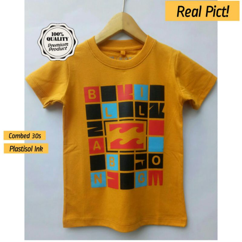 KAOS ANAK PREMIUM BILABONG KUNING KUNYIT / 100% REAL PICT / KAOS ANAK LAKI LAKI PREMIUM / KAOS SURFI