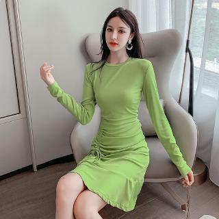 Dress Casual Model  Lengan Panjang Warna  Hijau  Alpukat 