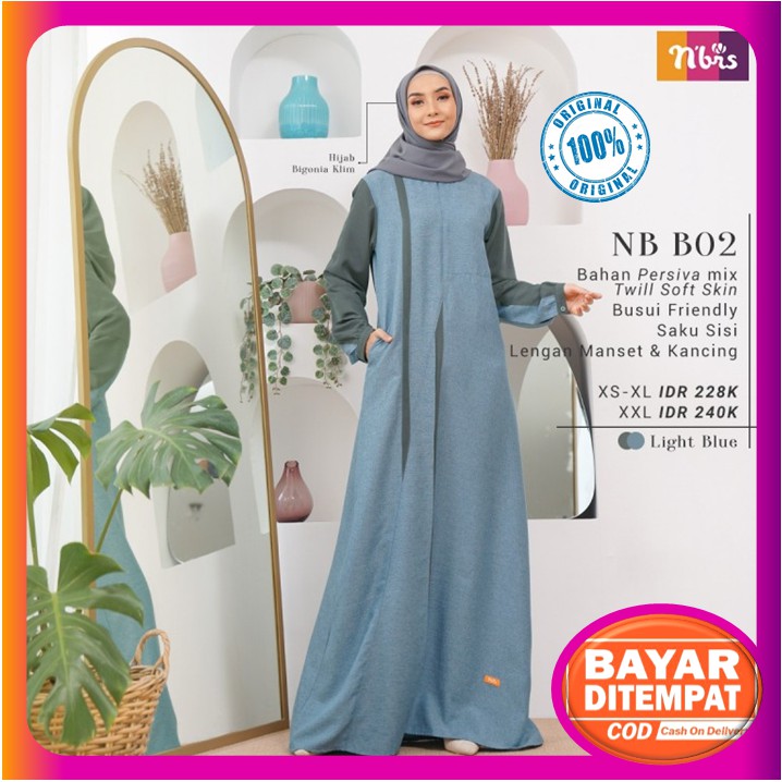 Baju Gamis Nibras Terbaru 2021 Promo Dress Dres Wanita Light Blue Bahan Persiva NBB02 NB B02 NBB 02