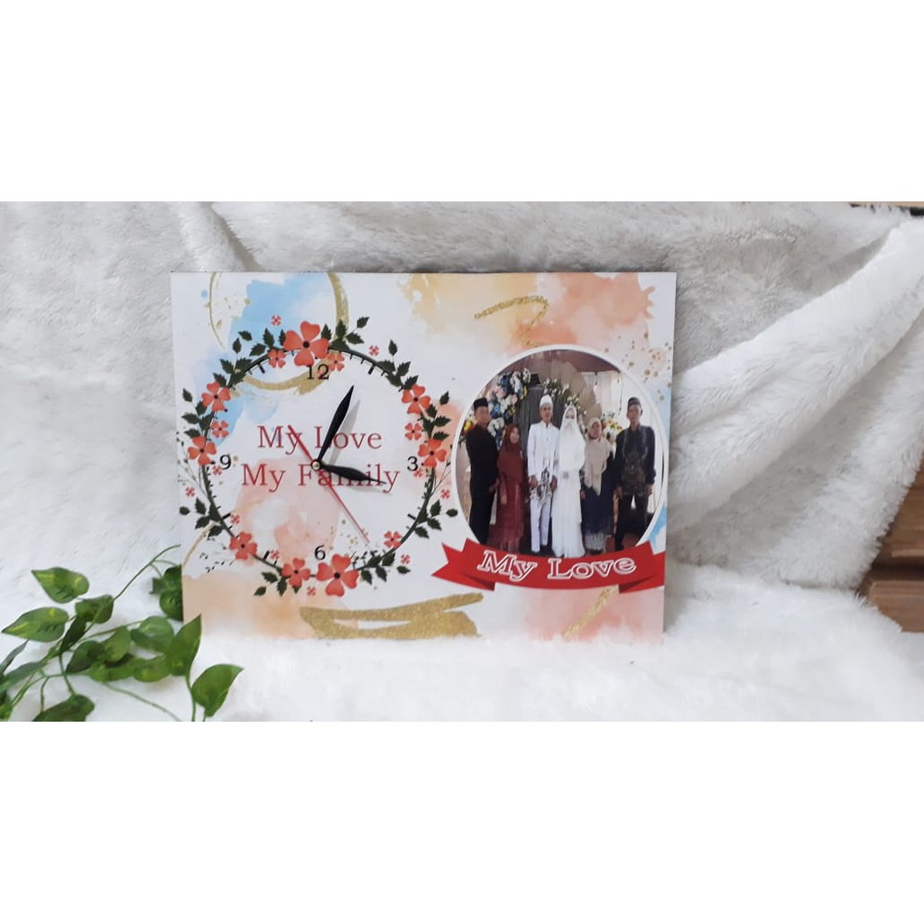 (COD) Jam Dinding Kayu Unik Custom Foto Hadiah Kado