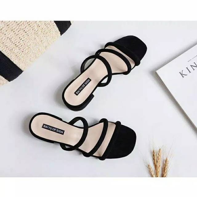 Sandal Wanita Hak Tahu 3cm suede Tali 3-4
