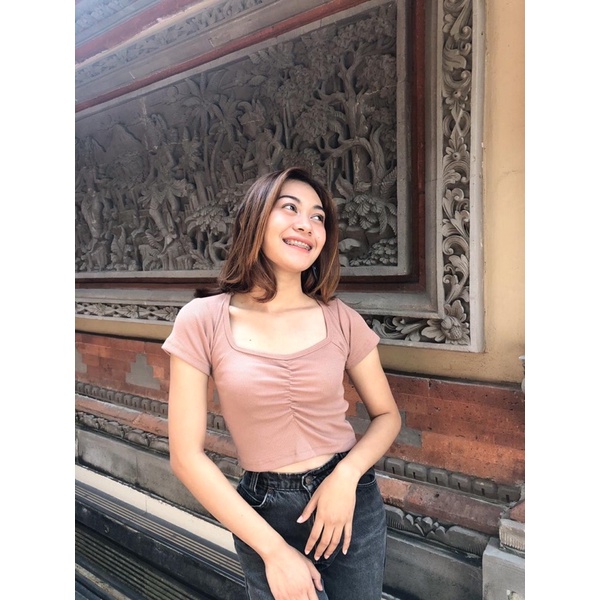 CROP TOP KATUN RIB SERUT TENGAH A051