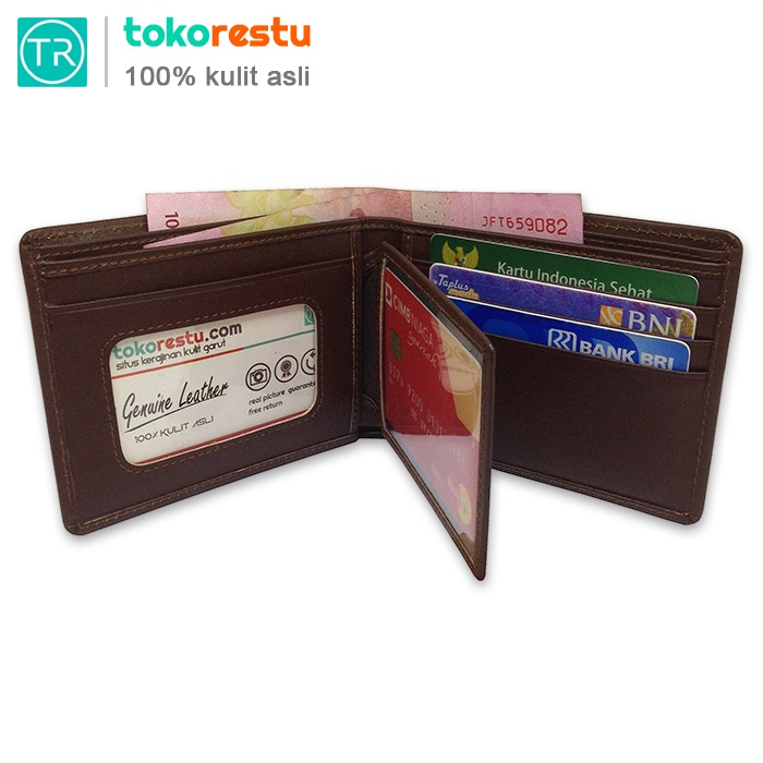 Dompet Kulit Pria Model Pendek Resleting 100% Kulit Sapi Asli Garut