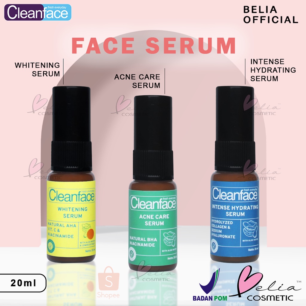 ❤ BELIA ❤ CLEANFACE Face Serum 20ml | Whitening Serum | Acne Care Serum | Intense Hydrating Serum | Serum Wajah | Serum Jerawat | Purbasari BPOM