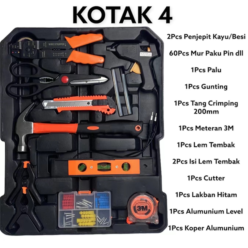 Tool Kit Set 187 PCS Perkakas Bengkel/Tool box set/Perkakas Bengkel/Alat Bengkel Perkakas Lengkap/kunci set