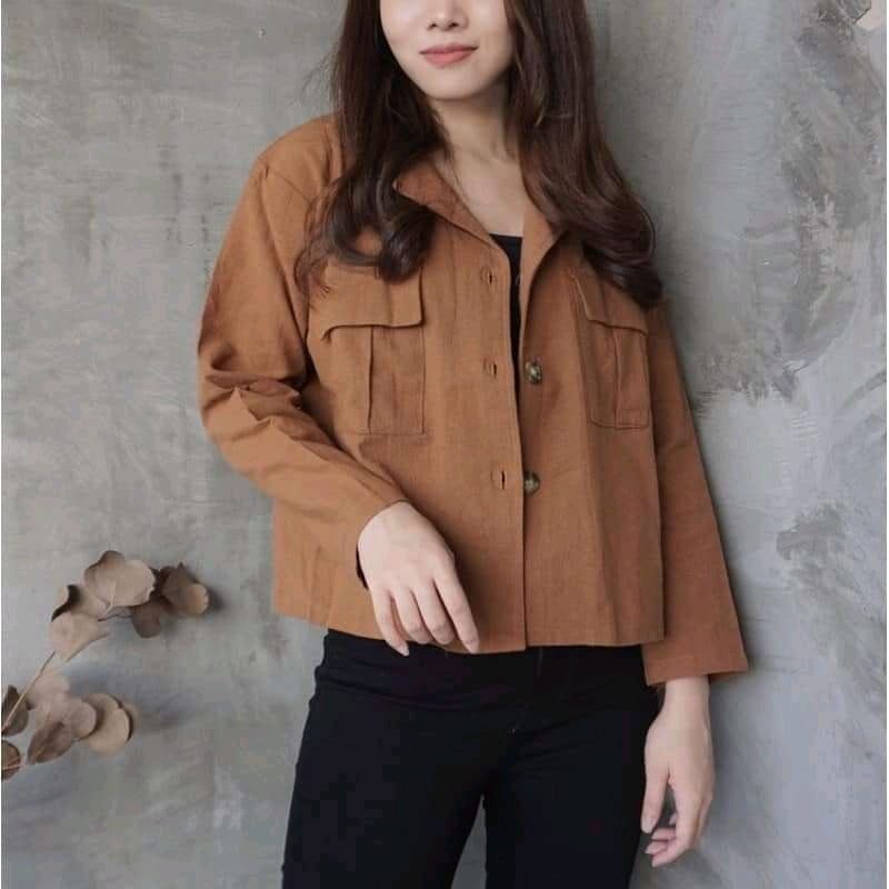 Jaket korea wanita /jaket outer terbaru bahan linen rami premium