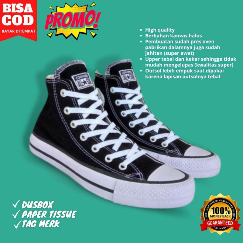 Sepatu Spatu Converse Chuck Taylor Classic 70s Sneakers Canvas All Star Pria Wanita Alstar Hitam Put