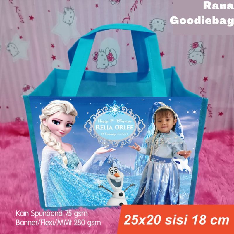 Tas Ultah Anak Mika Custom Gambar Goodiebag Spunbond Size Bento 25x18x20