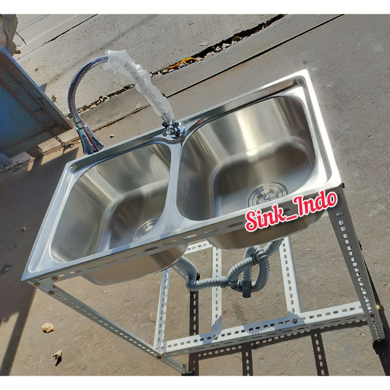 PROMO 78 X 42CM BAK CUCI PIRING PORTABLE KITCHEN SINK KAKI 2 LUBANG WESTAFEL CUCI PIRING