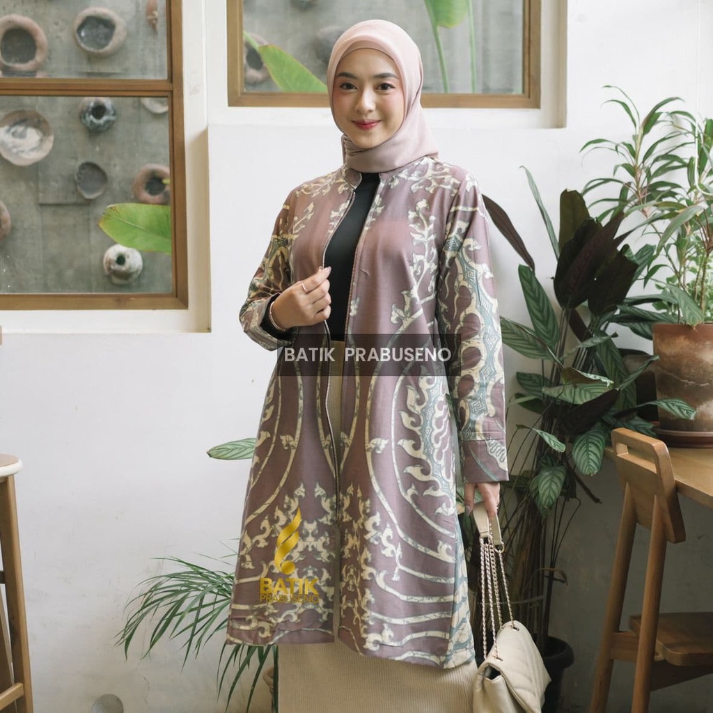 Tunik Batik Wanita Modern Terbaru Jumbo M L XL XXL Motif Sahiba Ungu Atasan Batik Wanita Seragam Mur