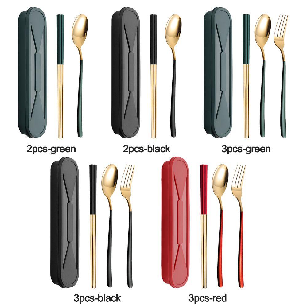 Top Cutlery Set Outdoor Lunch Stainless Steel Dapat Digunakan Kembali Dengan Kotak Peralatan Makan