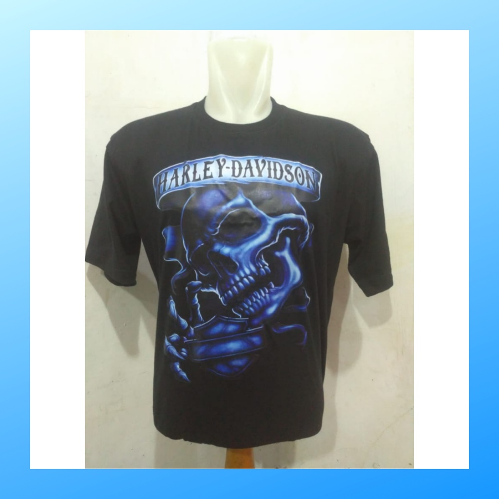 Kaos distro pria katun combed harley davidson baju atasan wanita dewasa t-shirt vintage outfit premium casual suit pakaian merchandise kombed 30s oneck oblong lengan pendek apparel hitam HD001