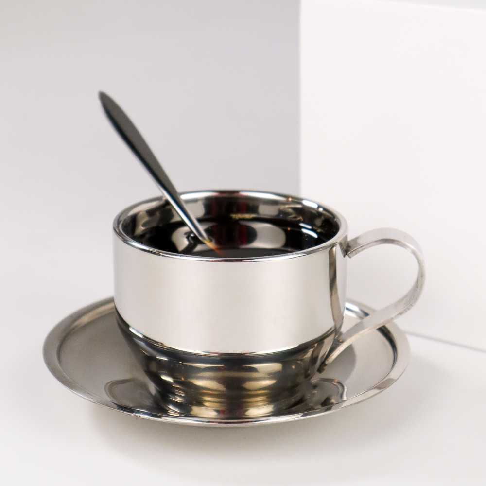 One Two Cups Set Cangkir Sendok Piring Kopi Stainless Steel