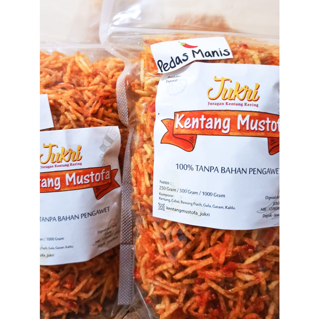 

Kentang Kering Mustofa Sambal Balado 250gram ada ijin P-IRT