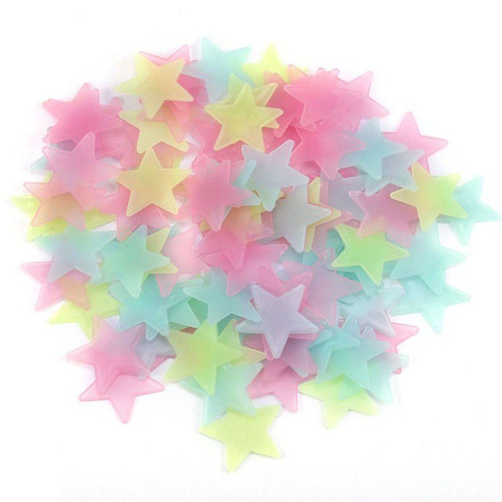 Populer 100Pcs Bercahaya 3D Bintang DIY Kamar Tidur Langit-Langit Bersinar Stiker Dinding