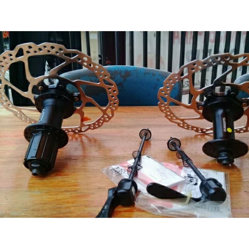 Paket Sepasang Hub Freehub Shimano 32H 8 9 10 Speed + Disc Lubang 32 Hole Cakram Rotor