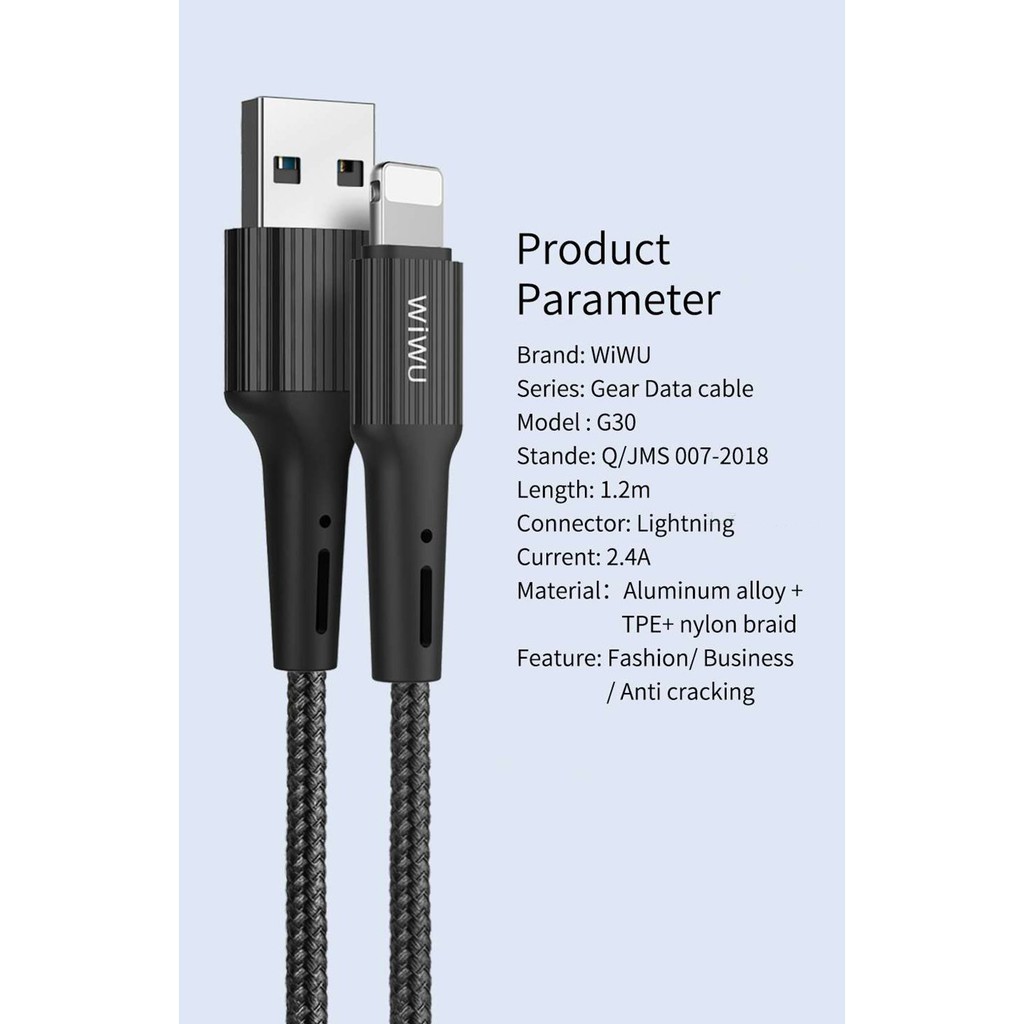 WIWU GEAR G30 - USB to Lightning Data Sync and Charging Cable 1.2M