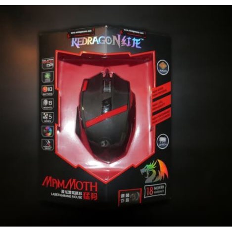 Mouse gaming redragon wired usb 2.0 laser 16400dpi 1Khz 30g 12000fps macro Backlight with tunning weight mammoth m-801 m801