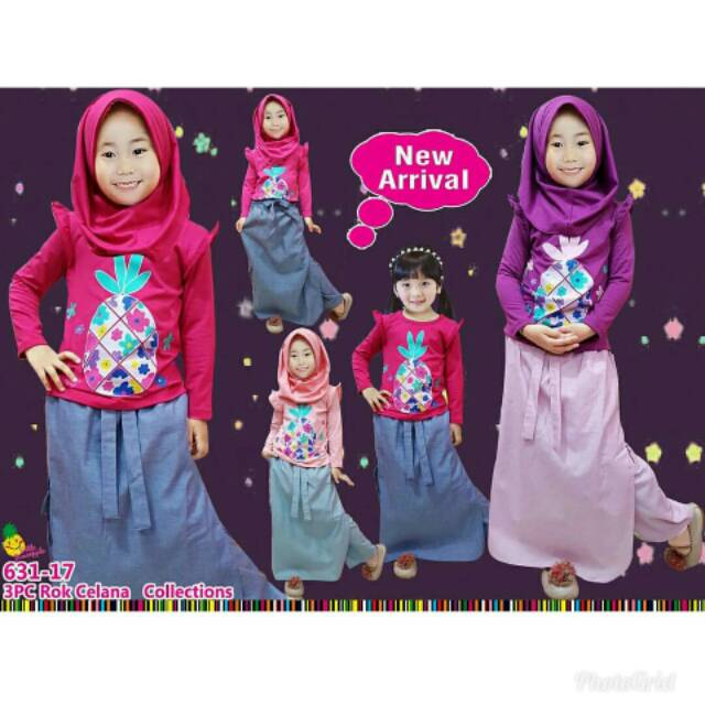 Baju Anak Setelan Perempuan Little Pineaple Kaos Nanas Rok Celana Katun