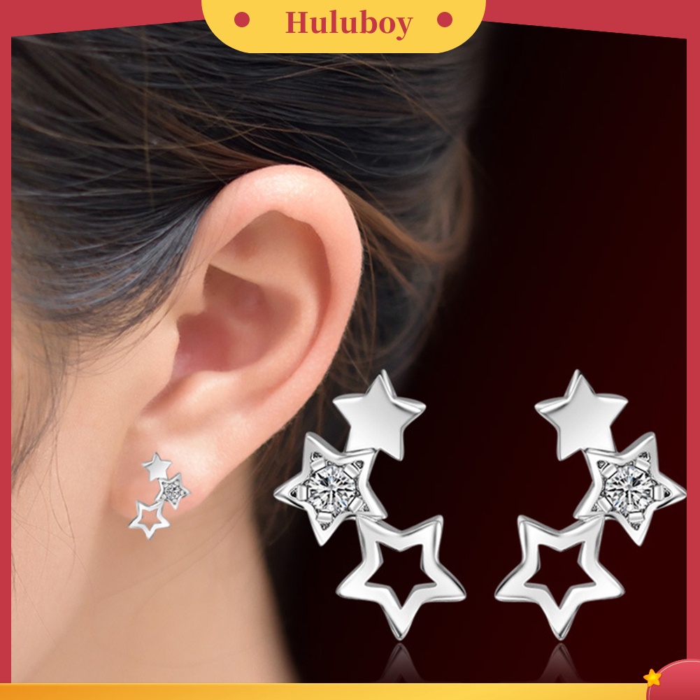 Hu Hu Hu Hu Hu Alat Bantu Pasang Kacamata♡ Anting Stud Cubic Zirconia Bentuk Bintang Model Hollow Untuk Wanita