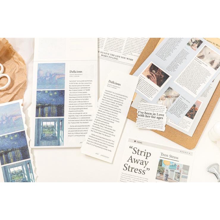 50 lembar Kertas Motif Newspaper Aesthetic Dessert Koran Vintage Paper Colorfull Scrapbook- km28-5