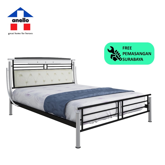 RANJANG BESI DIPAN MODERN MINIMALIS WARNA PUTIH HITAM BELINA UKURAN 160 180