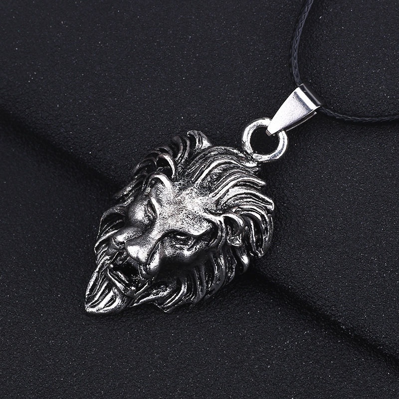 Eropa Dan Amerika punk retro lion's head pendant Pria Mendominasi Kalung Pribadi Hewan Kulit lanyard Baru