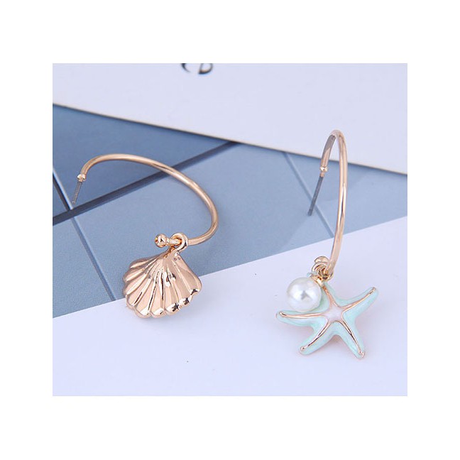 LRC Anting Tusuk Fashion Starfish Shell Asymmetric Stud Earrings A60197