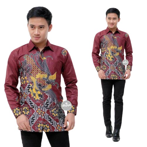 EMHABATIK | Batik Couple Modern Tunik Kemeja atasan Formal Halus adem-KMJ KENARI MERAH