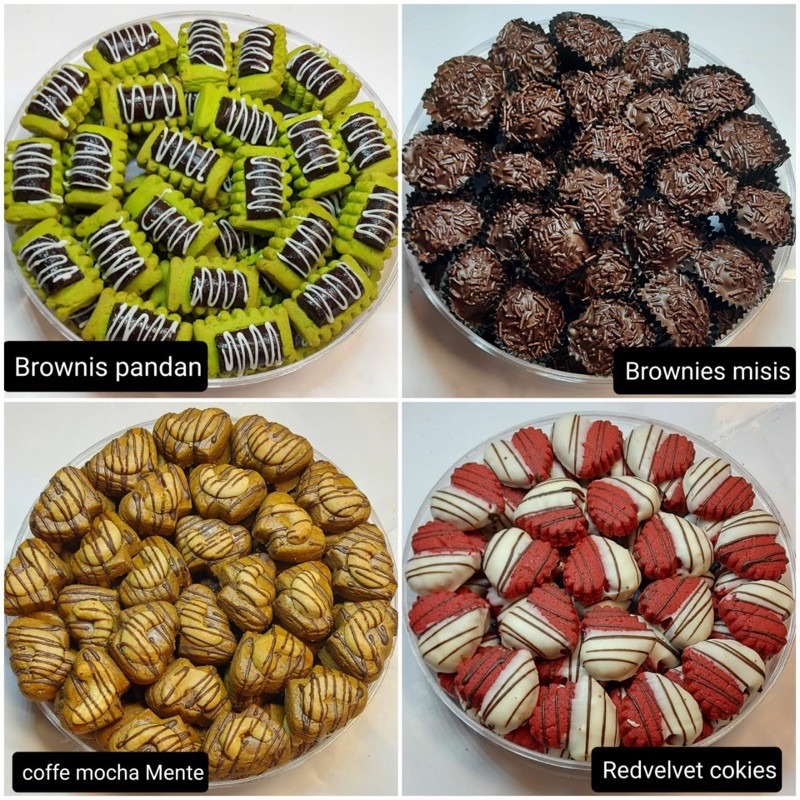 

KUE KERING BROWNIES PANDAN, BROWNIES MISIS, COFFE MOCHA MENTE, REDVELVET COKIES