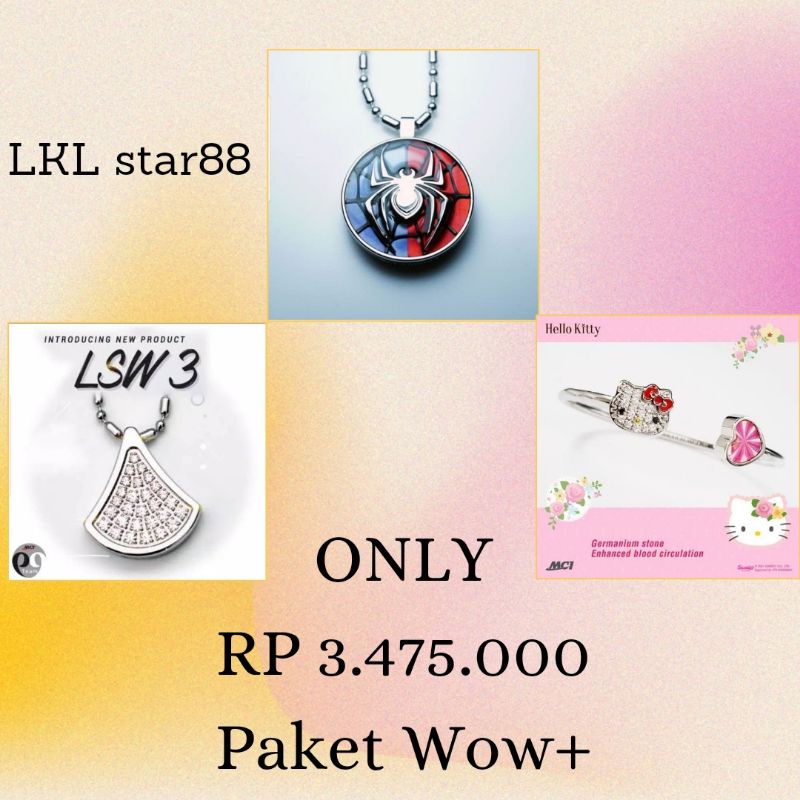 Paket pendant Spiderman + Biopendant Carbon LSW3 + Bangle Hello Kitty ORIGINAL MCI