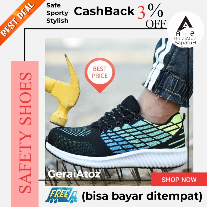 Sepatu Safety shoes sneakers pria wanita ujung besi ringan 19