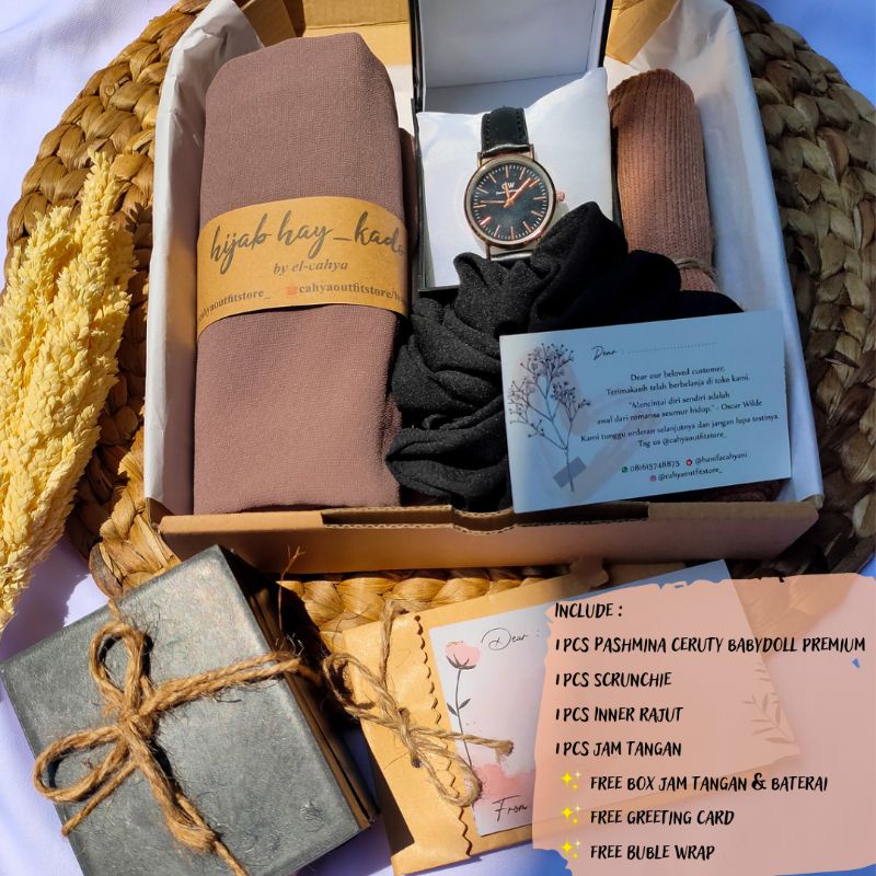 

HAMPERS CEWEK HIJAB / HAMPERS GIFT BOX JAM TANGAN CEWEK
