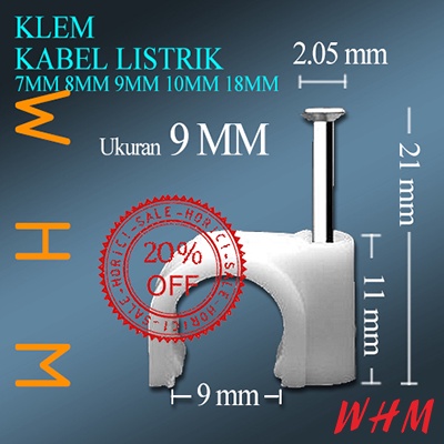 KLEM KABEL LISTRIK PLASTIK WARNA PUTIH + PAKU BETON ANTI KARAT UKURAN 7mm 8mm 9mm 10mm 18mm / 50PCS