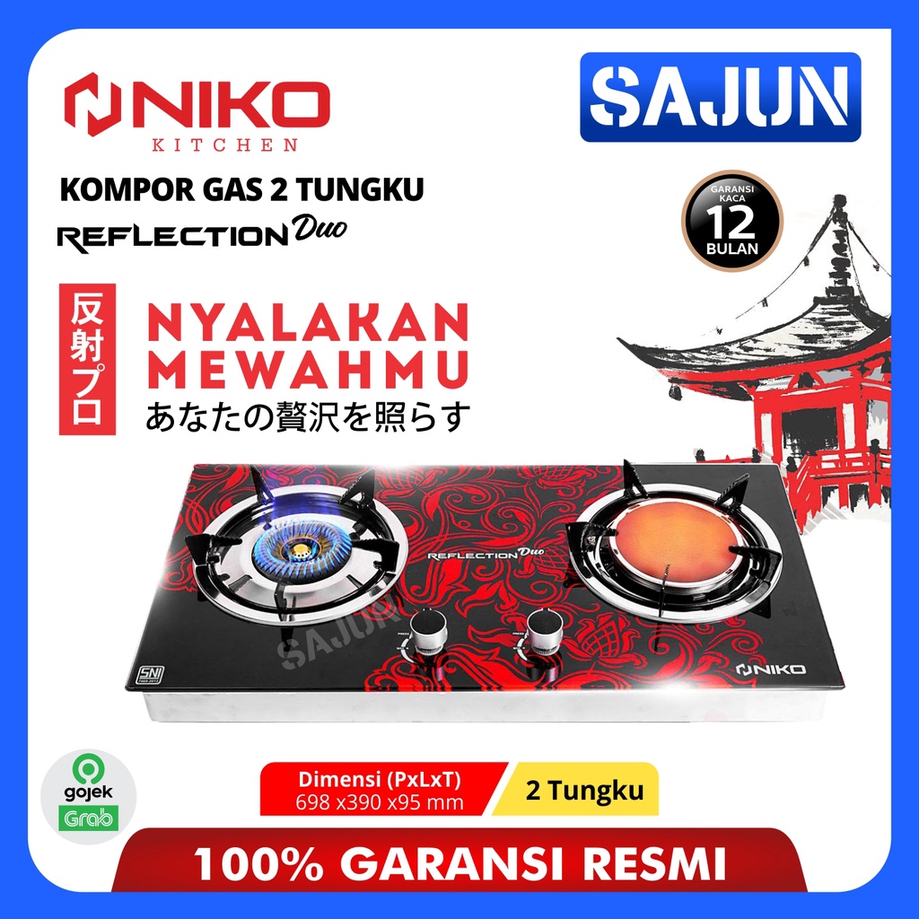 Niko Kompor Gas 2 Tungku REFLECTION DUO Api Lilin dan Api Bara RD20