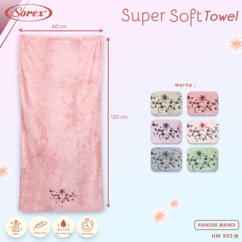 Sorex Towel HM 905 Handuk Mandi Dewasa Super Soft Towel Lembut Daya Serap Tinggi Corak Bunga