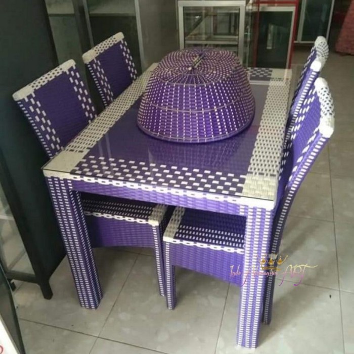 Meja Makan Rotan Kursi 4 + Kaca + Tudung Makanan Minimalis