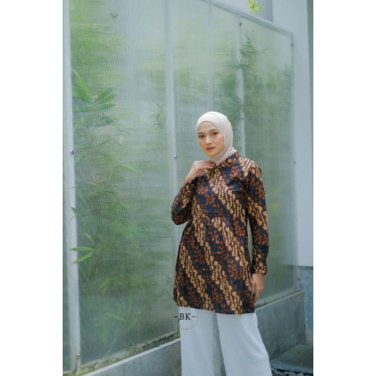 tey-17 Batik wanita ASJ SA HRB026 Kenongo Kemeja Tosca Pendek-Sonia bunga seno