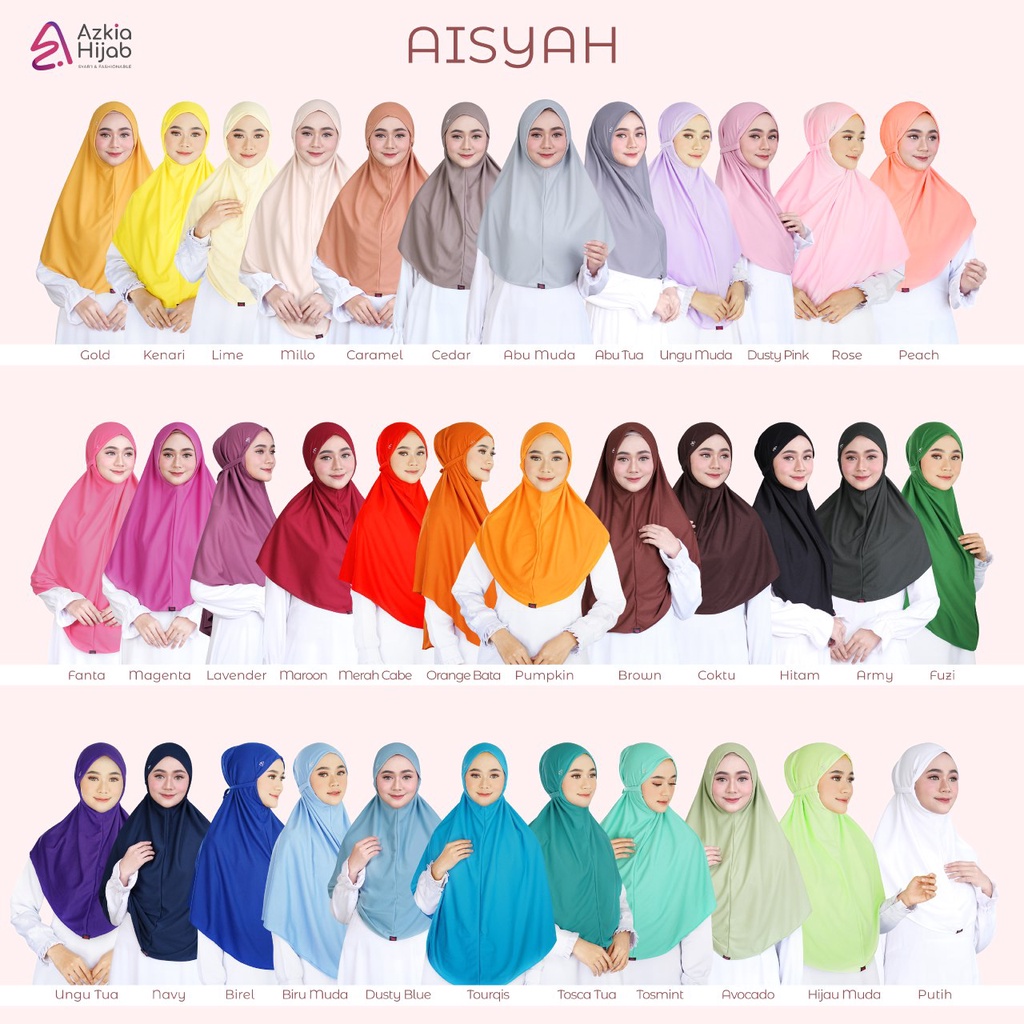 Kerudung Bergo Tali AISYAH Size M Dengan Variasi 35 Warna Ori By Azkia Hijab