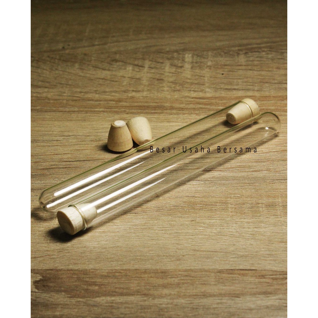 Tabung Reaksi Kaca Tutup Kayu Gabus 16 x 1.5 cm 25ml / Test Tube Souvenir / DIY / Kerajinan Tangan