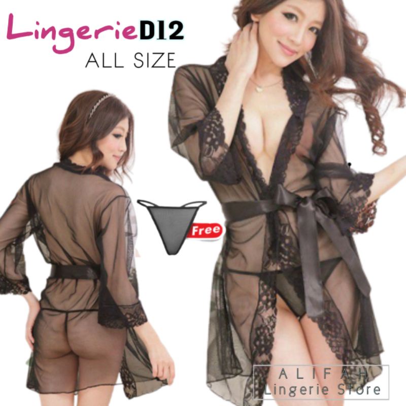 Kimono Lingerie Sexy bahan lace transparant bonus gstring D12