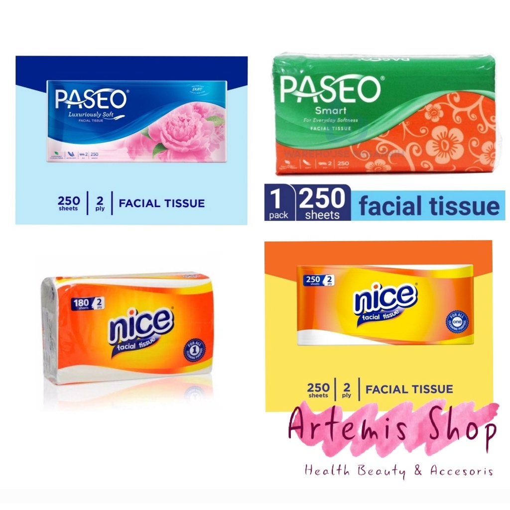 NICE PASEO Jolly Facial Tissue Soft Pack 180 250 Sheets 2 Ply Tisu Wajah Nice Elegant Smart